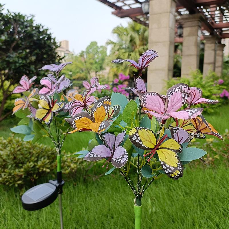 Solar Simulation Flower Butterfly Lawn Light Ground Plug Lamp Lawn Light Holiday Garden Decor Outdoor Wedding Christmas Decor