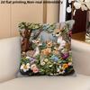 Cute Animal Floral Print Double Sided Pillowcase for Sofa Whimsical Decorative Cushion Cover Insert Not Included