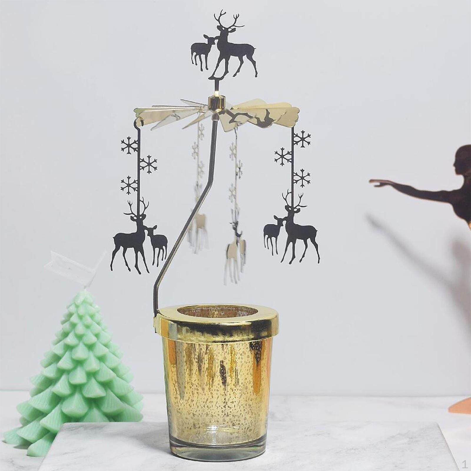 

Candle Holder Rotating Candlestick Votive Rotary Light Ornament Stand Party Decor Deer