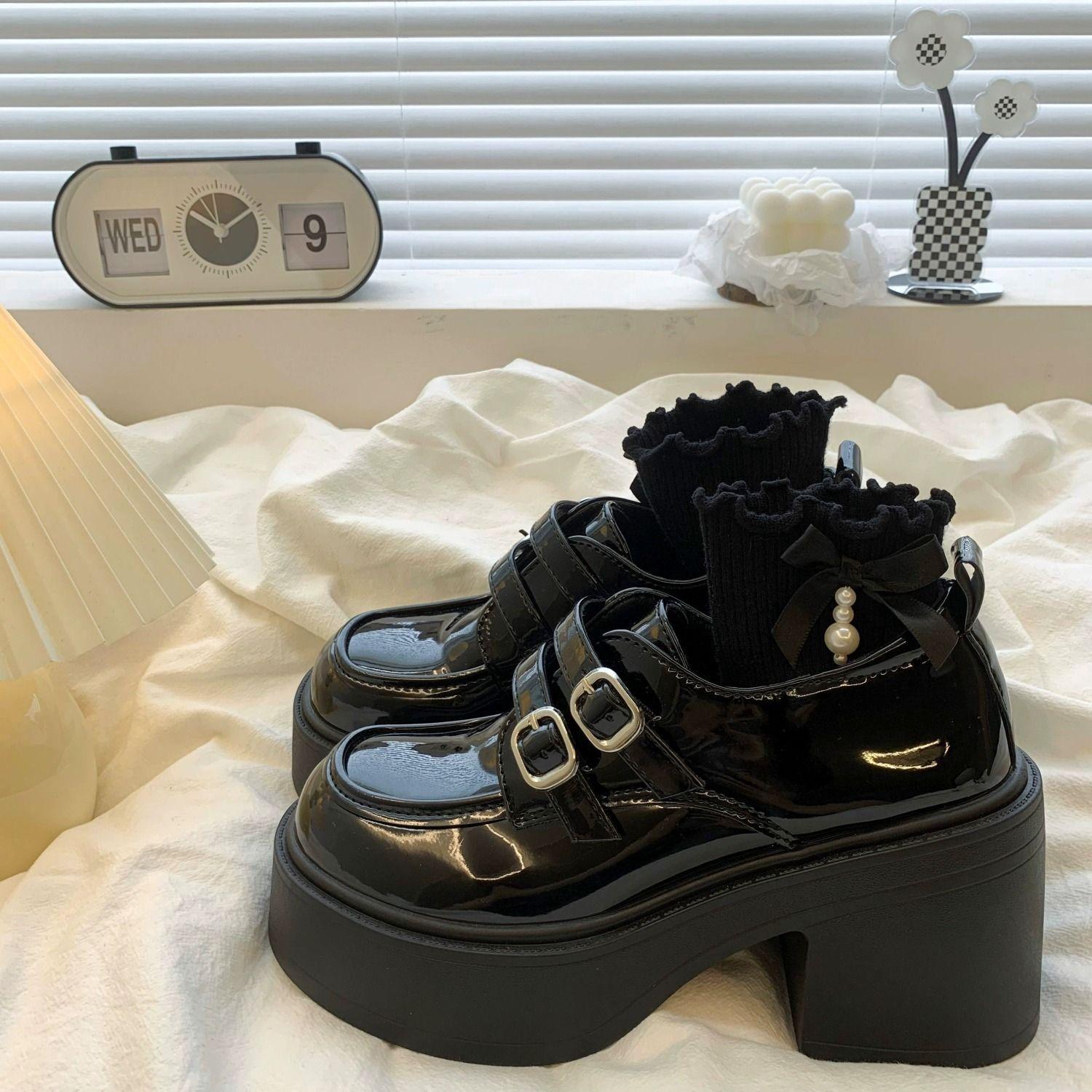 

Туфли на платформе женские 2024 осень британский стиль толстый каблук маленькие кожаные туфли с юбкой туфли Мэри Джейн одинарные туфли на высоком каблуке 35