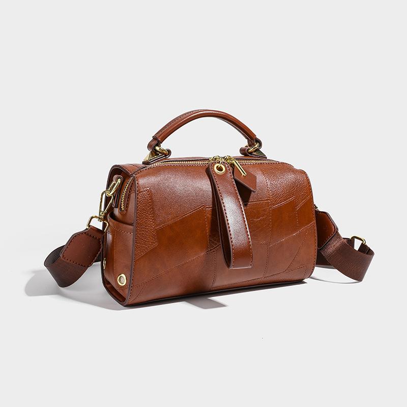 Niche designer women's pillow bag 2026 new model Boston handbag with patchwork leather, shoulder and crossbody bag