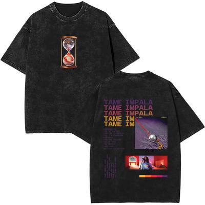 Gewaschenes Vintage Pop Rock Band Tame Impala Currents Grafikdruck T-Shirt Herren Damen Lässig Baumwolle Kurzarm Oversized T-Shirt