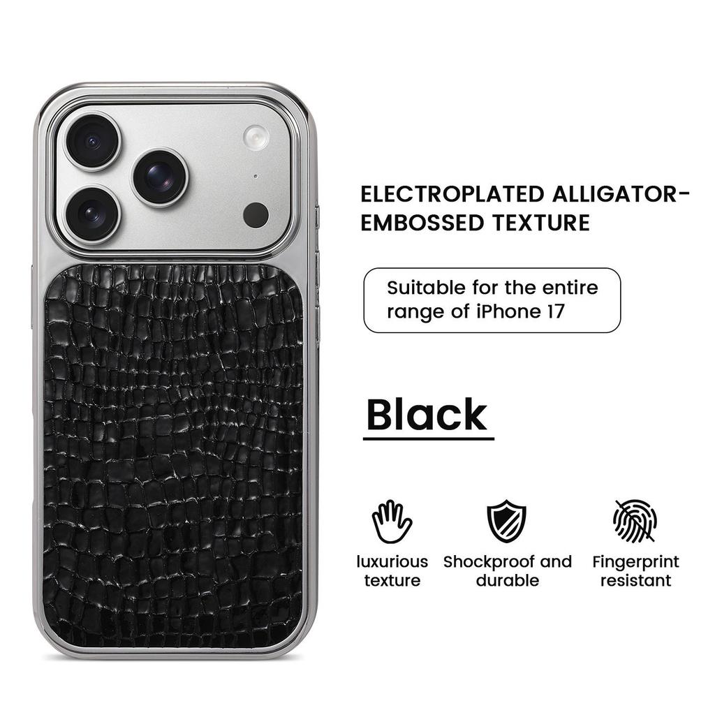 Crocodile Pattern Electroplated Phone Case for iPhone 15/14/13/12 Pro Max with Large Hole Design