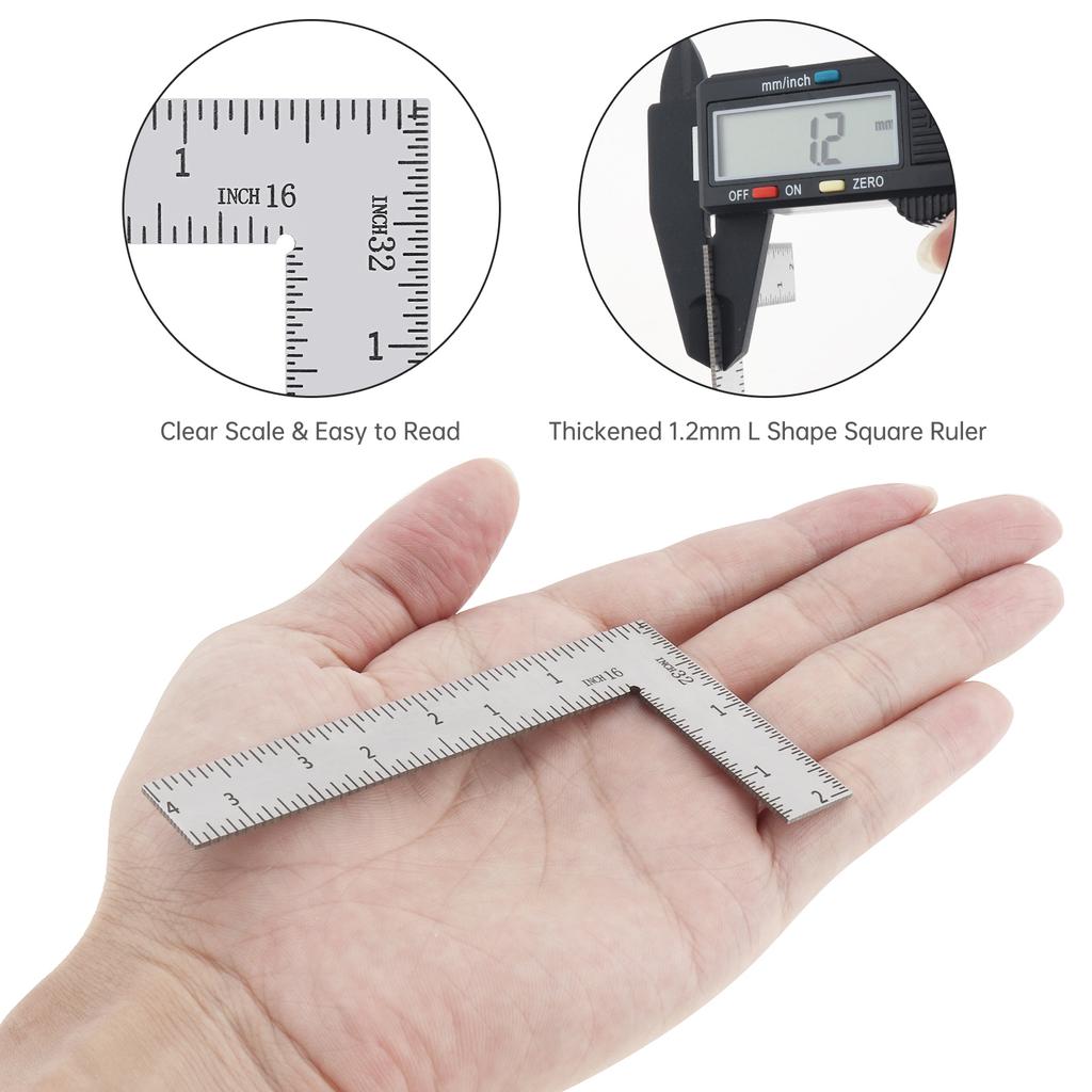 Stainless Steel 1.2mm L Shaped Ruler Double Imperial Scale Multi Size Heavy Duty Woodworking Decoration Engineering
