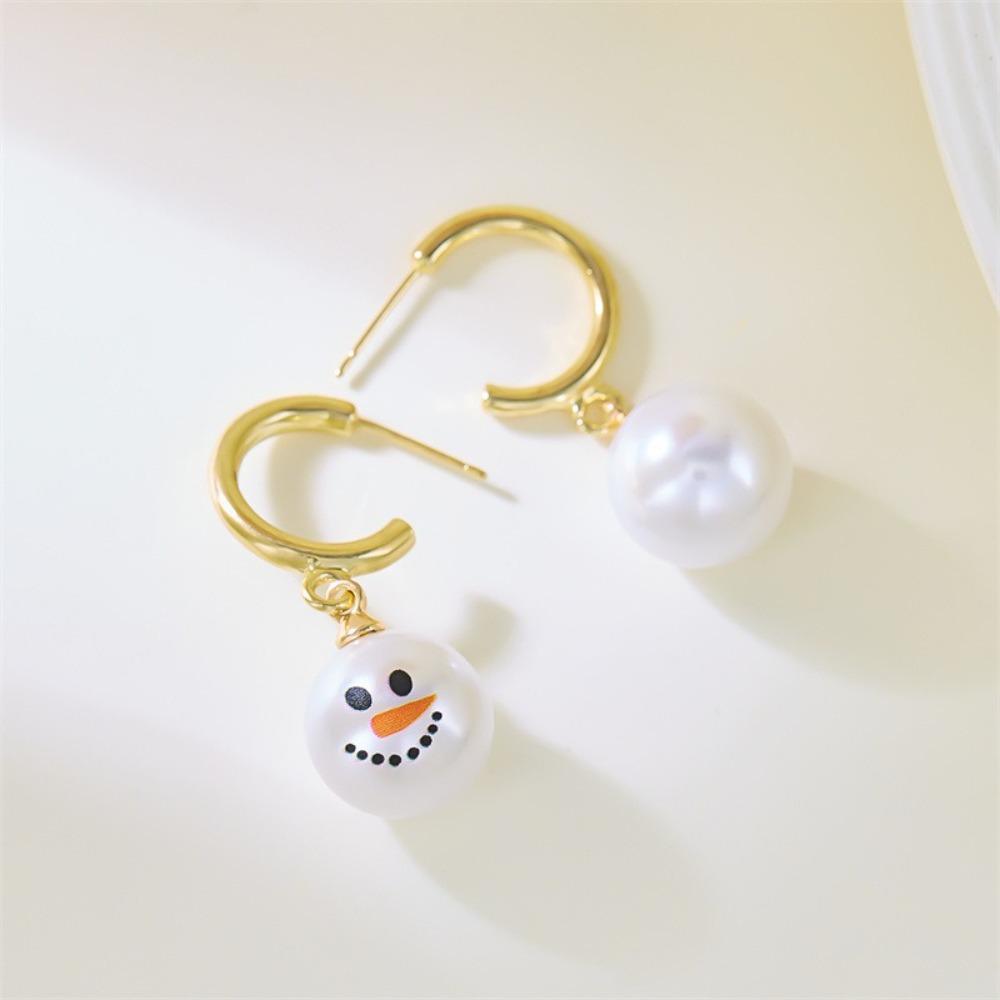 Pearl Snowman Earrings Rhinestone Xmas Dangle Earrings Fashion Christmas Earrings  Girls