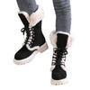 Damen Warme Faux Fur Fleece Gefütterte Faux Wildleder Klobiger Absatz Plateau Schlupfstiefel Schnürung Runde Zehenpartie Mid-Calf Winter Schneestiefel
