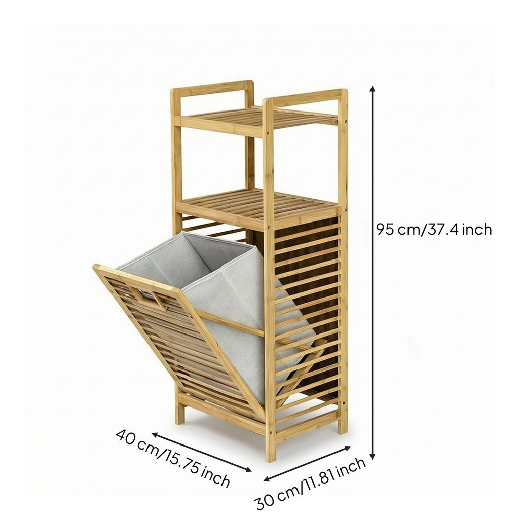 1 Piece Bathroom Shelf with Hamper Laundry Organizer Cabinet Sturdy Slatted