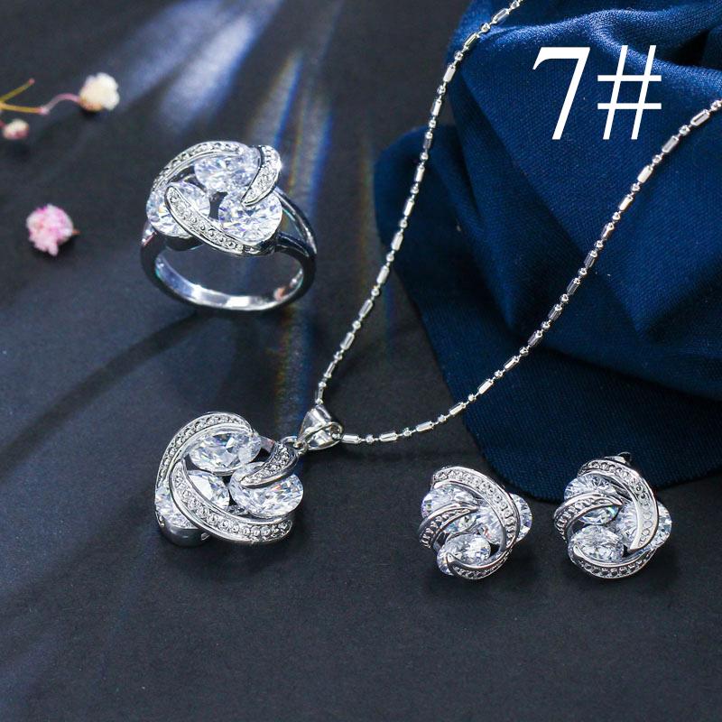 WWJ Fashion Rotating Design Colorful Cubic Zirconia Ring Earrings Necklace Set