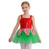 Girls Christmas Jumpsuit Shiny Sleeveless Design Jagged Pompoms Tulle Skirt Costume Cosplay Dance Wear