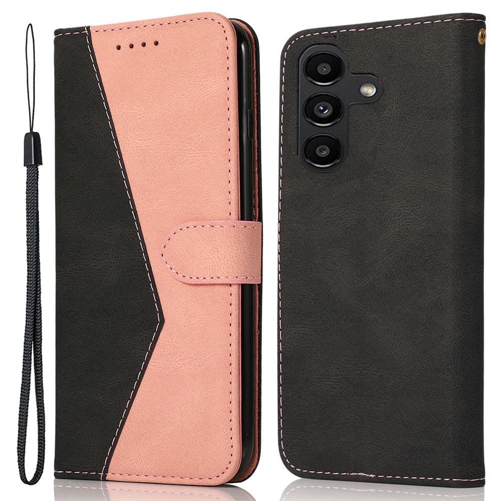 

For Samsung Galaxy S24 FE Case PU Leather Wallet Phone Cover Color Splicing Black+Pink