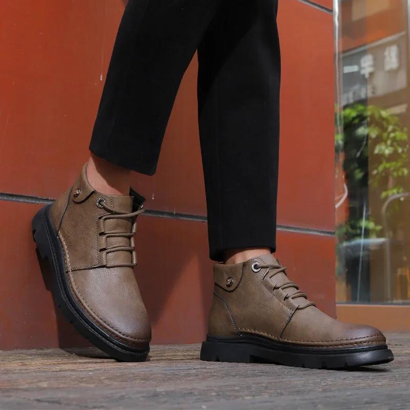 Fashion Men Boots Leather Tooling Shoes Classics Men's Winter Boot Leisure Work Shoes Retro Style Casual Footwear Zapatillas Para Hombre