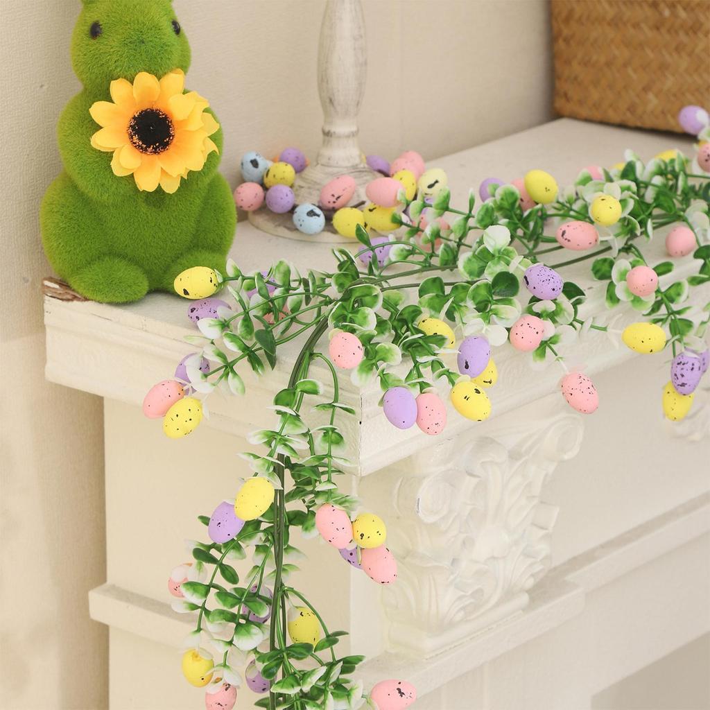 Easter Garland 2 Pieces Artificial Spring Easter Egg Garland Decorations Artificial Spring Ornaments for Home Indoor Party Wall