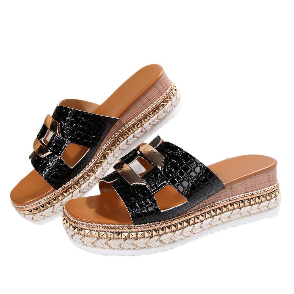 Thick-soled Slippers Women's Summer Outer Wear 2025 New Slope Heel High-end Outer Wear Is Beautiful, Cool Slippers Summer with Skirt Half Drag