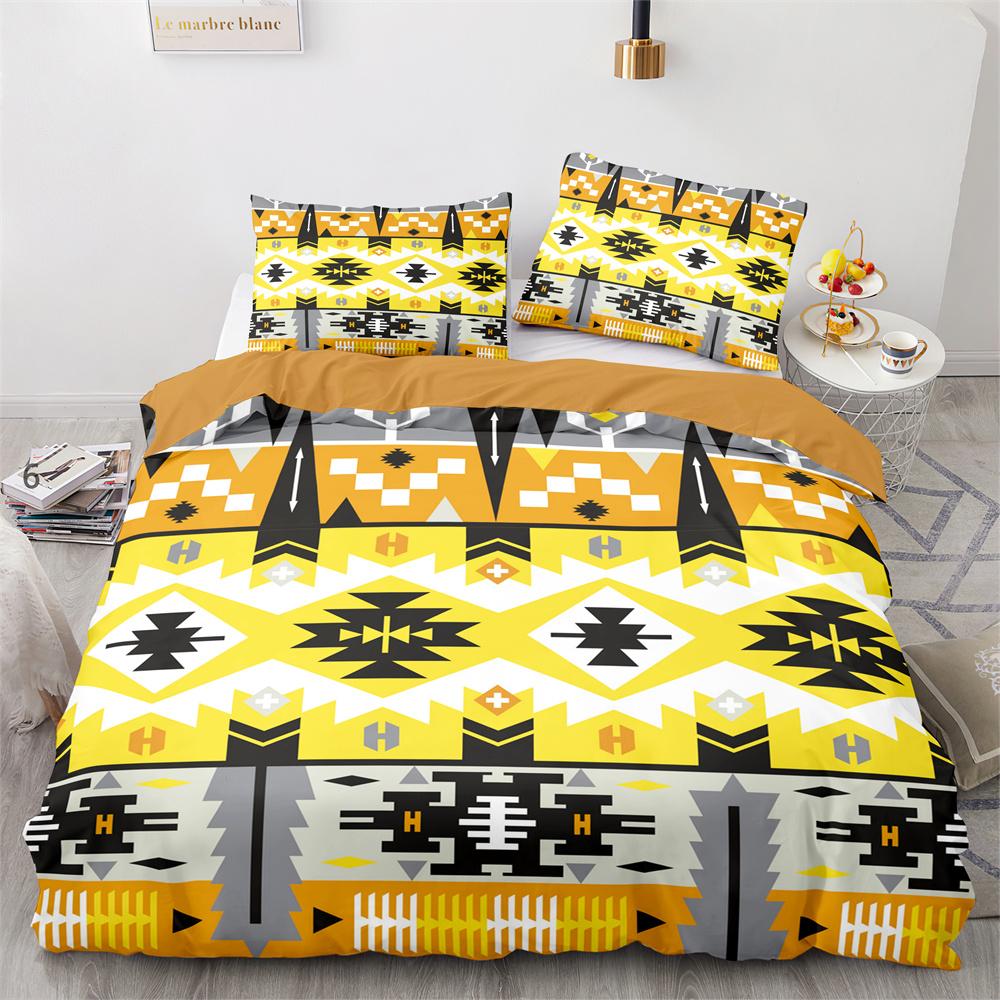 Tribal Duvet Cover Set Secret Tribe Pattern In Bohemian Style Decorative Polyester Bedding Set with Pillowcase King Queen Size