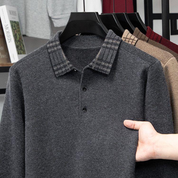 Men’s Lapel Thick Warm Knit Jacquard Polo Sweater - Autumn/Winter Collection