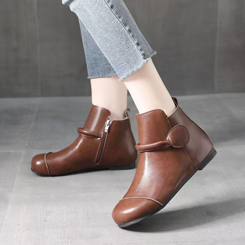 Fleeceové boty retro etnické krátké boty podzim a zima nové měkká kůže měkká podrážka ploché jednoboty Maillard univerzální jednoboty