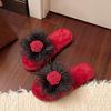 Korean version of mesh wool slippers women's 2025 spring and autumn new flower outer slippers one-word flat cotton slippers