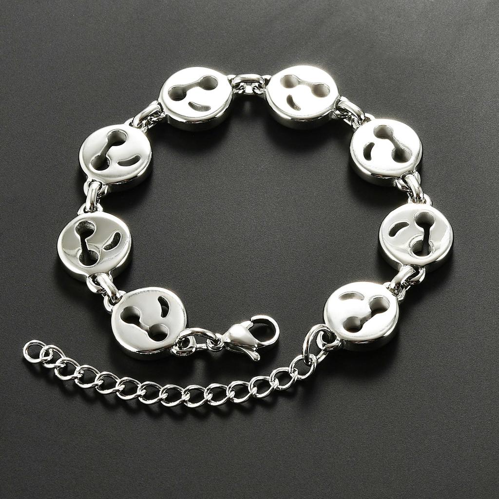 Cute Stainless Steel Funny Smile Face Bracelet Link Hand Chain for Women Men Emoji Charms Wrist Wristband Anklets Metal Jewelry