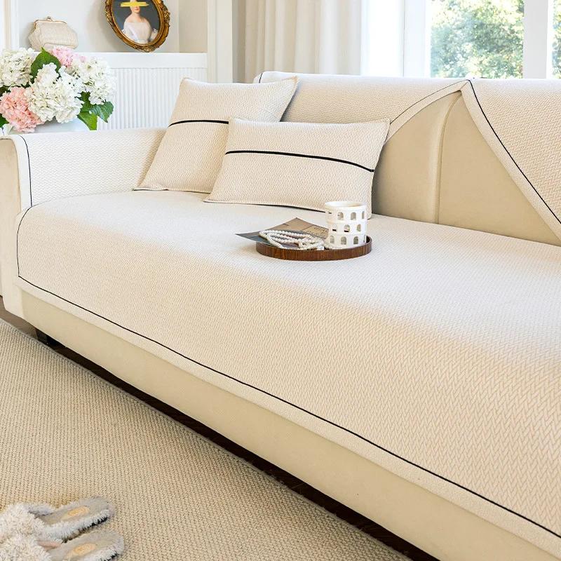 French Cream Style Sofa Cover Fixed Anti Slip All Season Universal Sofa Cushion Cover Skin Friendly Soft And Comfortable