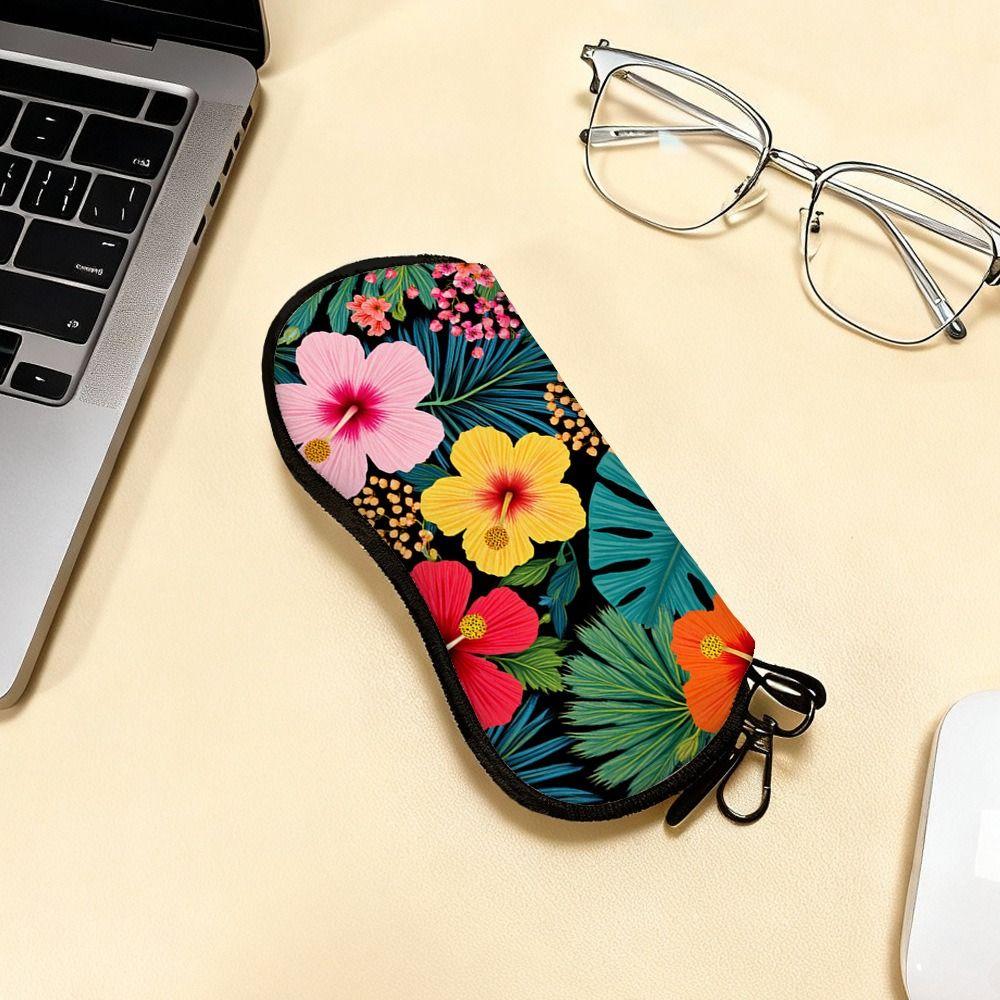 Durable Colorful Flowers/Leaf Glasses Case Soft Shell Zipper Glasses Protective Shell Glasses Bag