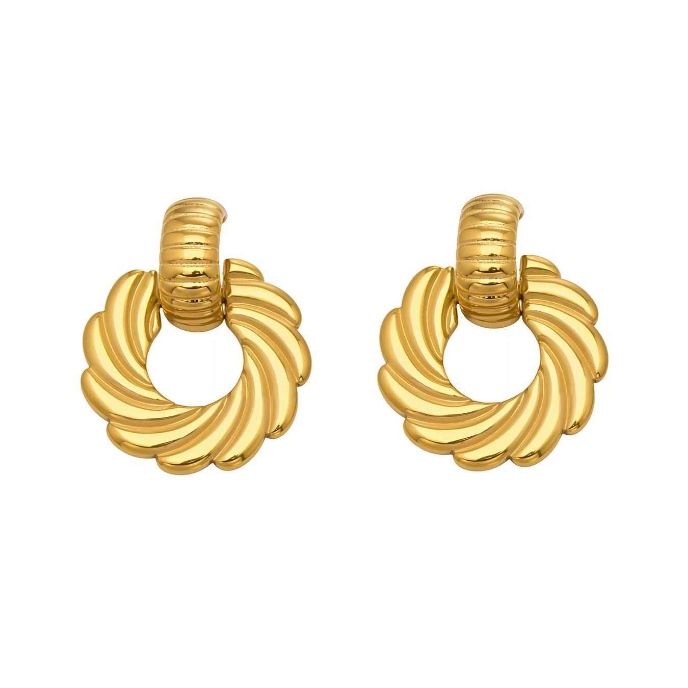 Pendientes de aro en espiral de acero inoxidable chapado en oro de 18k elegantes para mujer