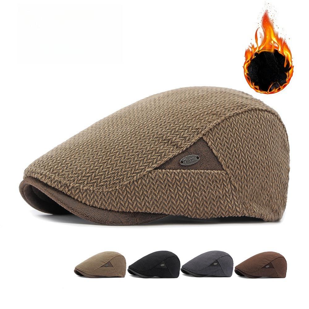 Unisex Warm Wool Blend Flat Cap, Fleece-Lined Vintage Newsboy Beret Hat for Men and Women