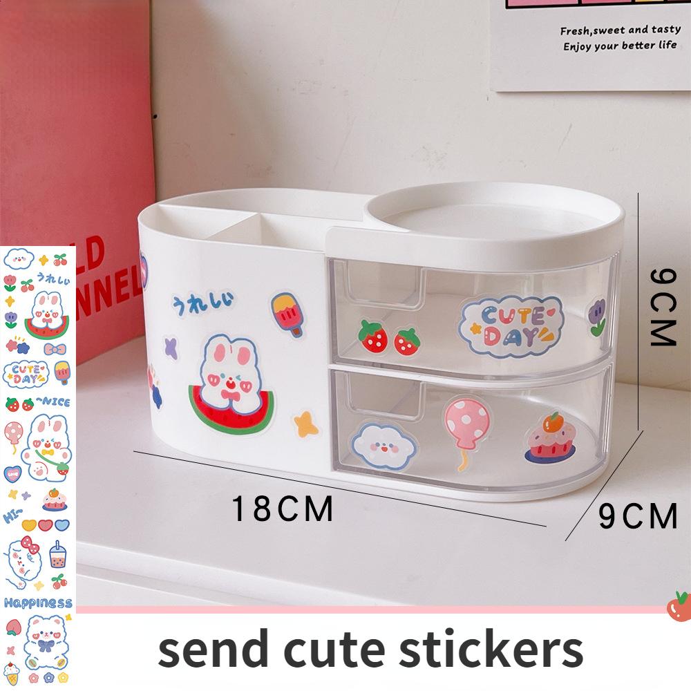 Creative Desktop Storage Box Organizer Plastic Drawer Transparent Kawaii Ins Multifunction Student Pen Holder Organizer Box Cute