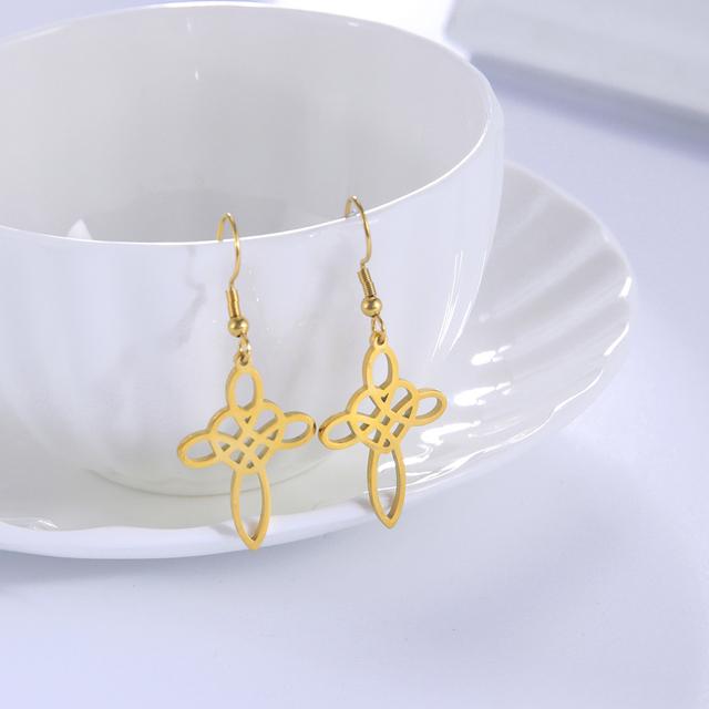 Witch 'S Knot Drop Earrings Brighid Heart Cross Celtics Knot Hollow Dangle Earrings Gift For Women Golden Stainless Steel Jewelry