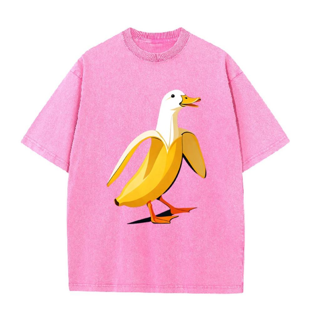 Banana Duck Print Unisex T-Shirt Retro O-Neck Summer Cotton Short Sleeve Tee Casual Loose Streetwear Tops