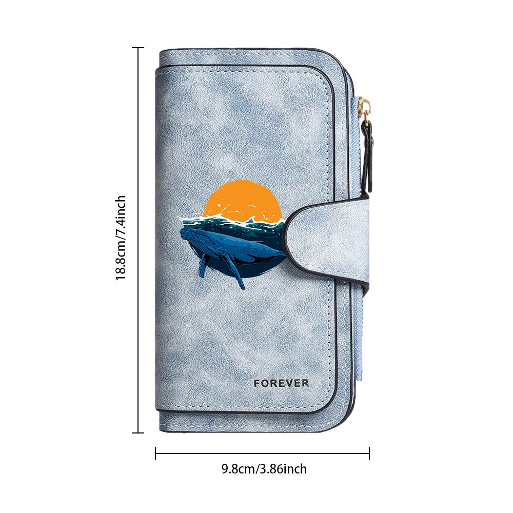Women Long Wallet Cute Whale Sunset Pattern Card Holder Fashion Casual Portable Purse