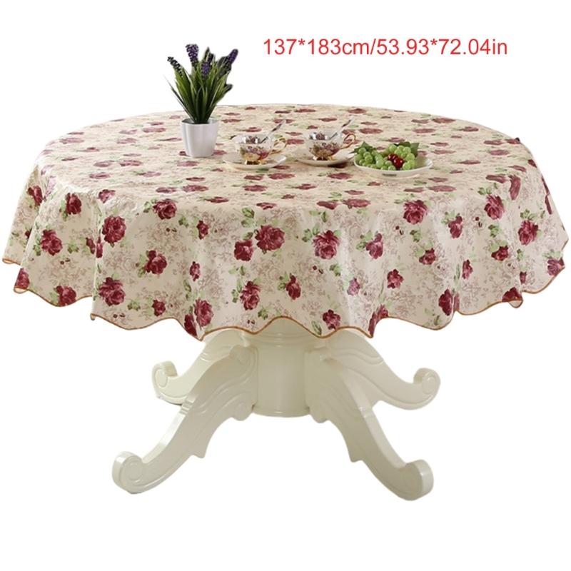 Florals Pattern Tablecloth Oilproof Waterproofs Easy Cleaning Round Table Cover for Home Restaurant Decors Table Cloth