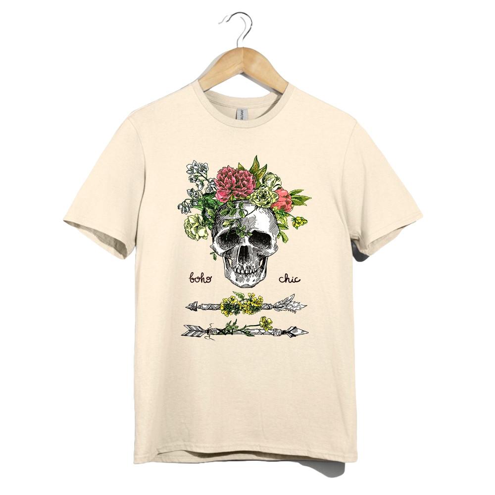 

Floral Skull T Shirt Unisex Boho Chic Graphic Bohemian Skull Art Colorful Gift 4XL