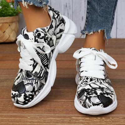 Painted Graffiti Large Size Sports Spring New Women's Lace-up Comfortable Thick Bottom