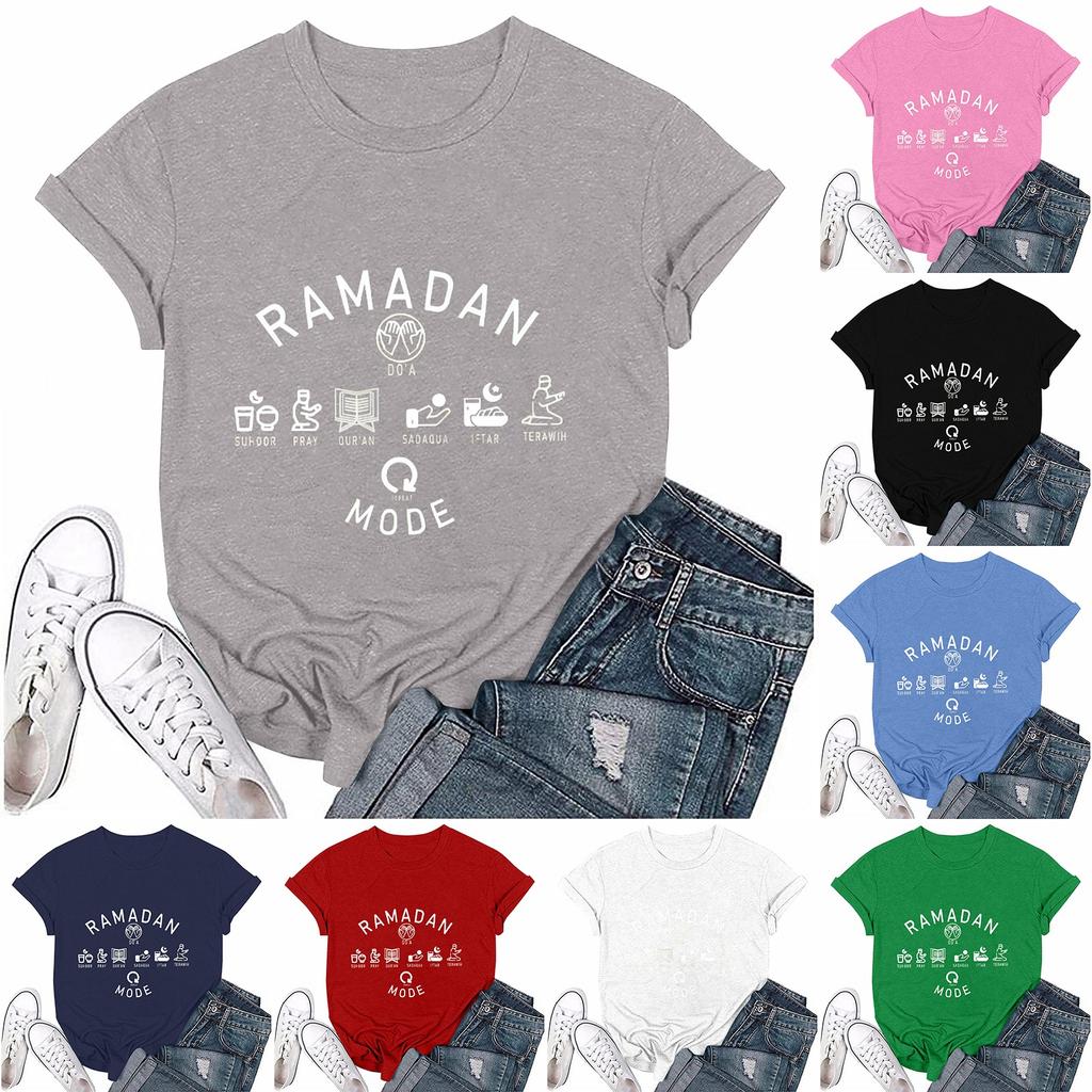 Girls casual loose printed T-shirt round neck pullover short sleeve top