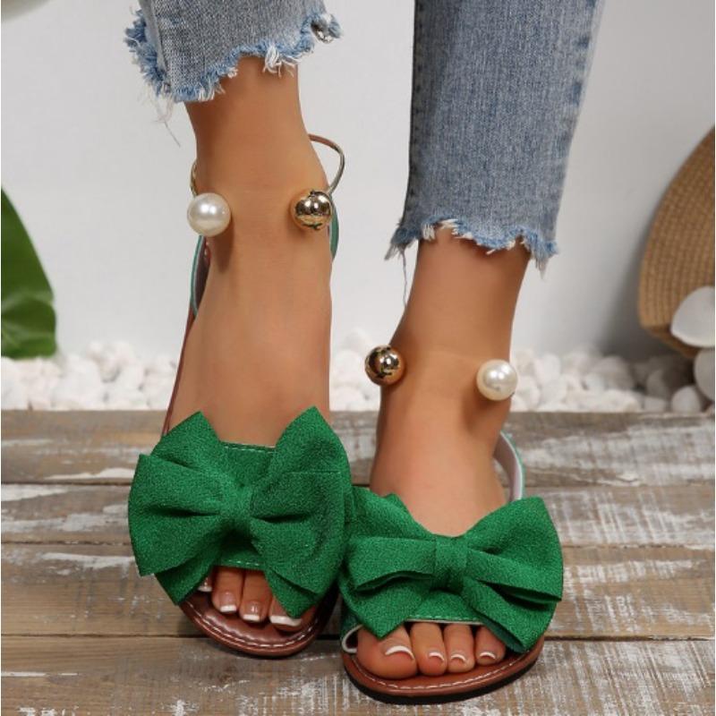 Women's Solid Color One-Strap Flat Sandals with Bow Decor, Lightweight Comfortable Design for Outdoor Casual Wear
