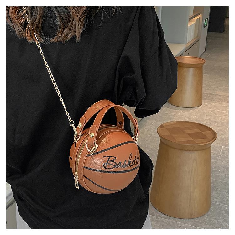 Trendy Letter Chain Basketball Bag New Fashion Korean Style Solid Color Simple Handheld Shoulder Bag for Women