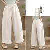 Plus size cotton Vintage high Waist Casual loose spring Summer wide leg Pants Women Trousers