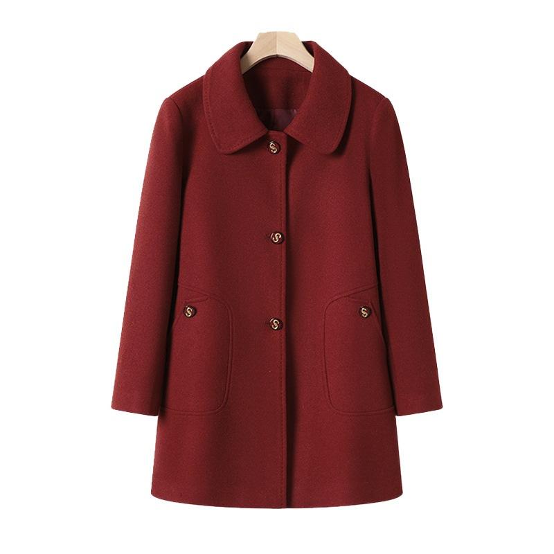Middle-aged and elderly mothers wool coat temperament autumn and winter women's clothing new loose middle-aged double-sided coat woolen medium