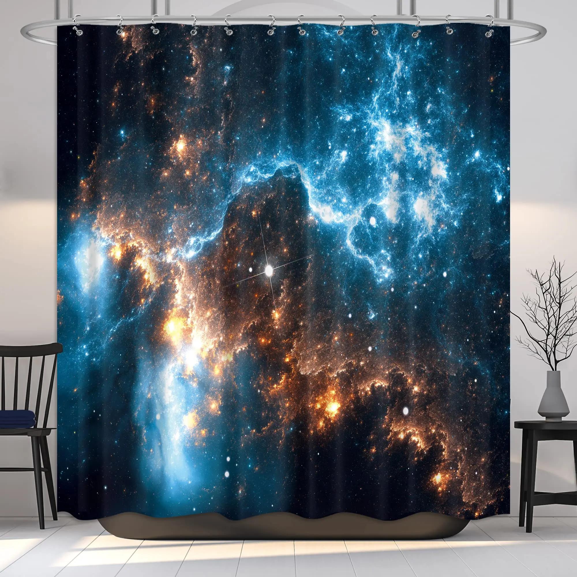 

Starry Space Shower Curtain Blue Galaxy Shower Curtains Nebula Waterproof Polyester Fabric For Bathtub Bath Room Decor With Hook W60H190(CM)-1 Pcs
