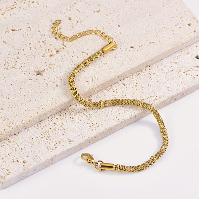 1PCS stylish and simple gold mesh cylindrical chain bracelet plain ring versatile chain does not fade titanium steel jewelry
