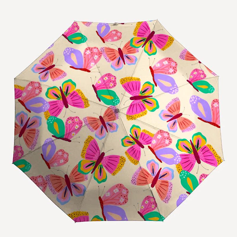 1pc Butterfly Print Automatic Folding Umbrella, 8-Rib Iron Frame, Casual Outdoor Accessory for Birthday Festival Gifts Yy251128124