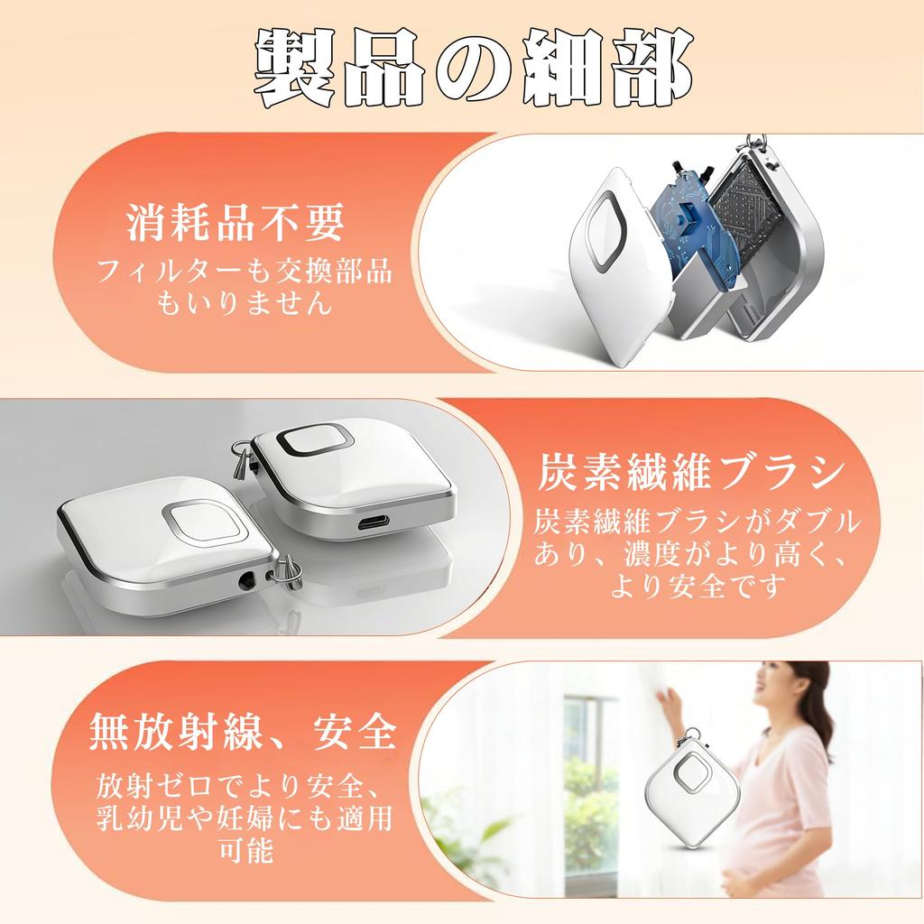 VIGOUROUS Portable Air Purifier, Small, Compact, Ion Generator, Neck-worn, Negative Ion Generator, 40 Million Ion Generation, 24-Hour Continuous Opera