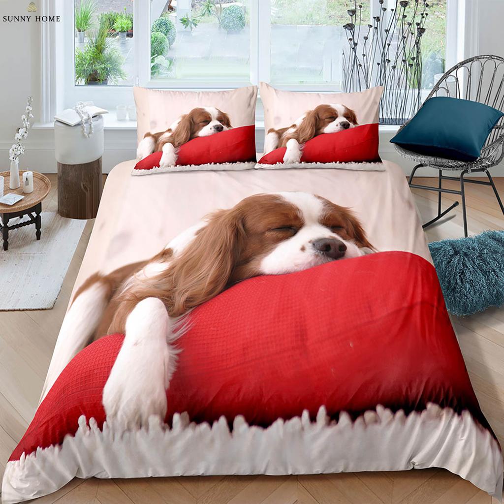 2/3 Piece Duvet Cover Set (1 Duvet Cover + 1/2 Pillowcase, Pillow Core Not Included), Cute Dog Print Bedding Set for Bedroom
