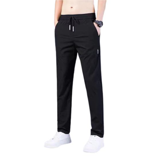 Men Pants Solid Color Drawstring Mid Waist Pockets Loose Streetwear Straight Working Trousers for Daily Wear