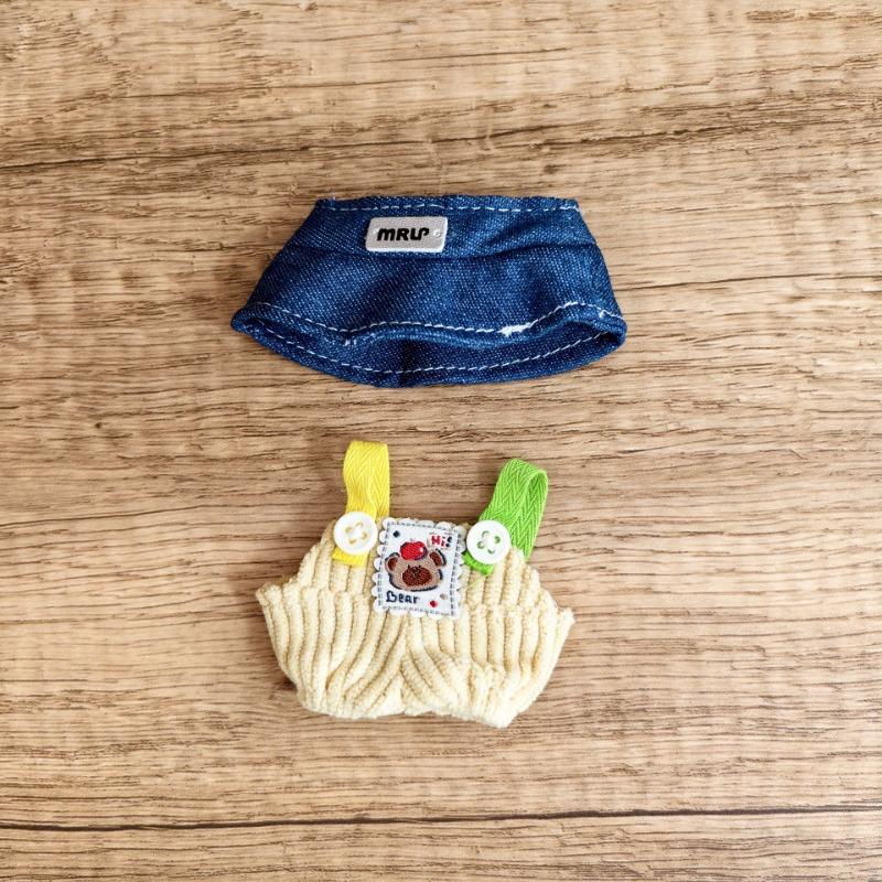 Fro 10cm Labubu 4.0 Doll Clothes Denim Overalls Hat T-shirt Set Clothing Outfit Accessories For V4 Pendant Kids Gift Dress Up Toy
