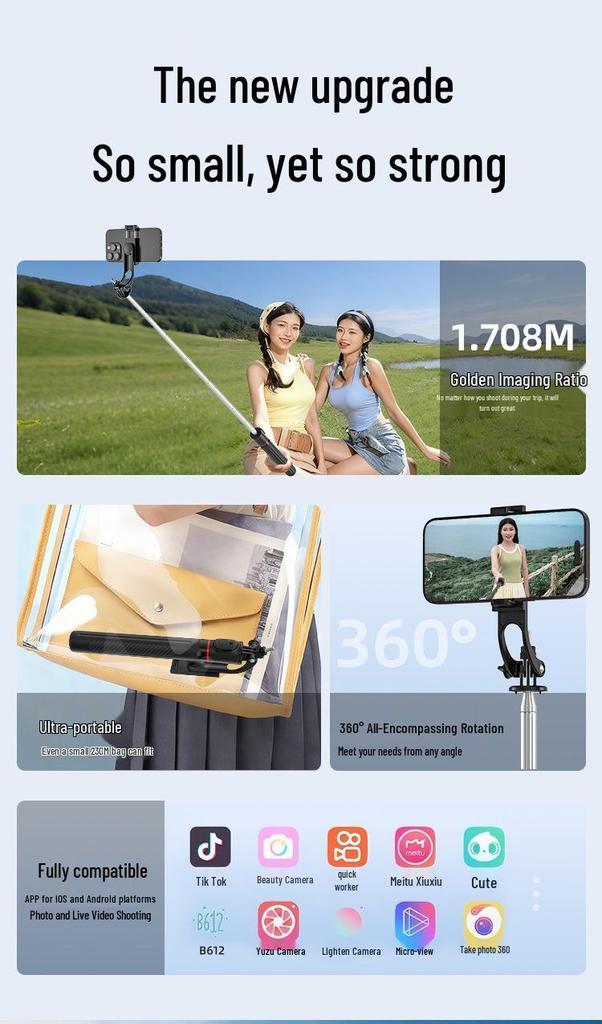Running Amount X20 Bluetooth Selfie Stick & Tripod 1.7M for Mobile Phones and Live Broadcasting