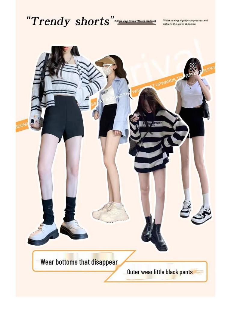 Women's Black High-Waist Slimming Suit Shorts - 2025 Summer Korean Style