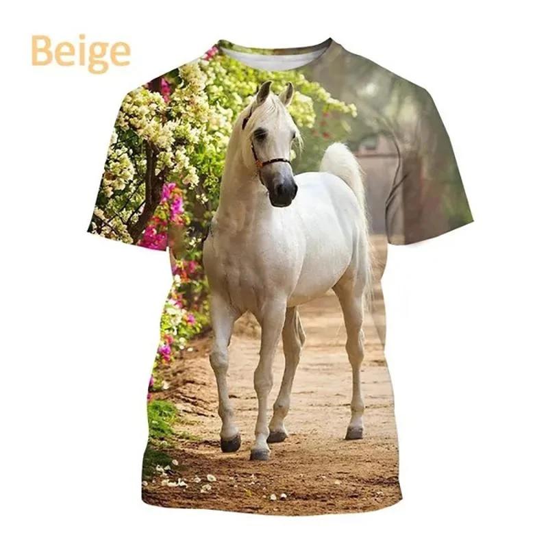 Men's Street Hip-hop Harajuku Style Trendy Short-sleeved Horse 3d Printed T-shirt Cool T-shirt