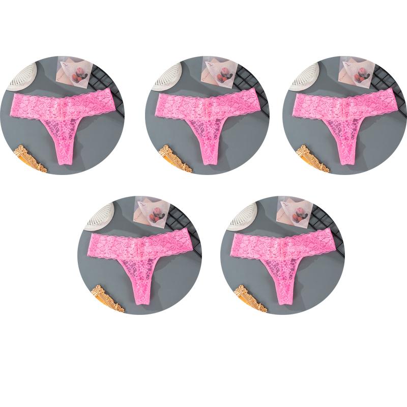 5 piezas M-2XL de talla grande bragas en Tanga para mujer ropa interior de encaje Floral ropa interior transparente para mujer lencería femenina
