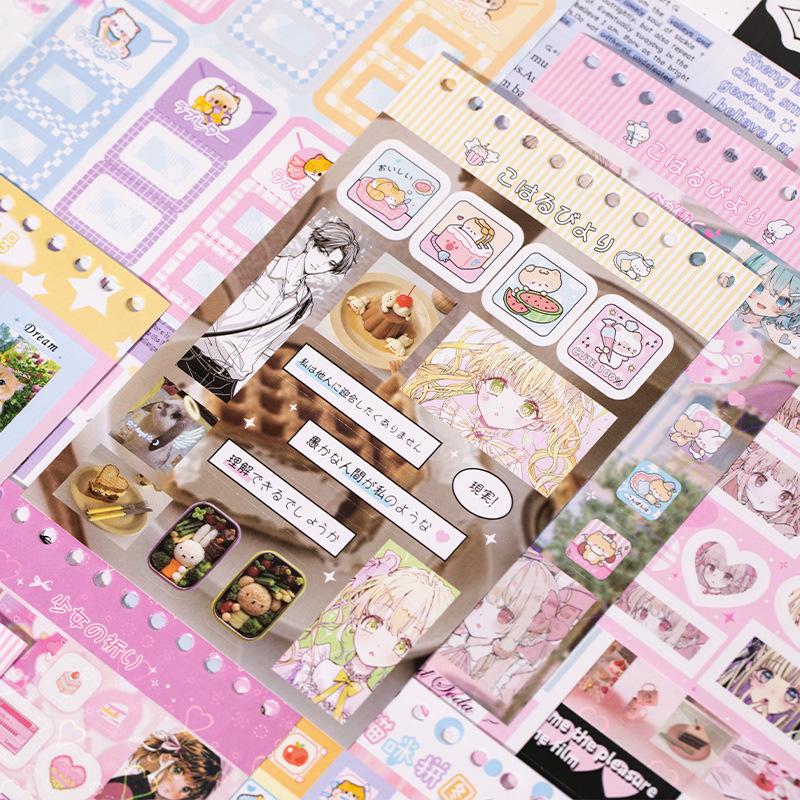 63pcs/set Kawaii Anime Sticker Book Japanese Manga Theme Coil Sticker Book Girl's Diary Handbook Cartoon Decorative Sticker Set